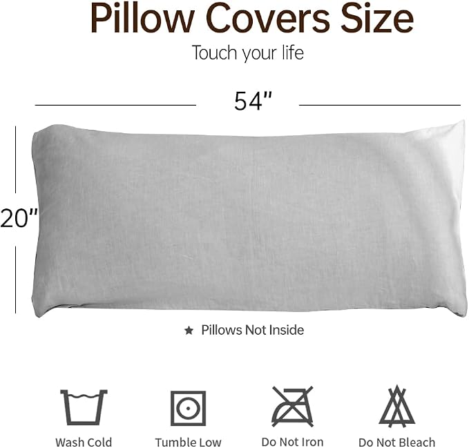 Simple&Opulence Body Pillow Cover 20" x 54",100% Pure Linen, Ultra Soft and Breathable, Body Pillowcase with Envelope Closure for Adults (Light Grey)