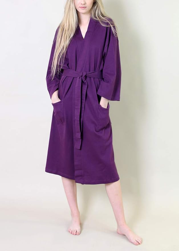 Women's Bathrobe Spa Robe, 100% Organic Cotton, Lightweight Super Soft Travel & Eco-Friendly (6 Colors)