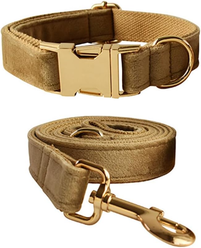 Velvet Dog Collar and Leash Set with Quick Release Metal Buckle | Bright & Stylish Leash and Collar Set, Soft Heavy Duty Pet Collars Adjustable for Samll Medium Large Dogs or Cats