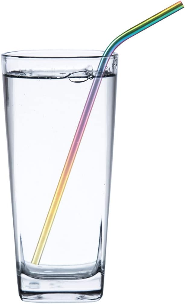 HIC Kitchen Reusable Rainbow Drinking Straws, 18/8 Stainless Steel, Set of 4 Straws with Cleaning Brush