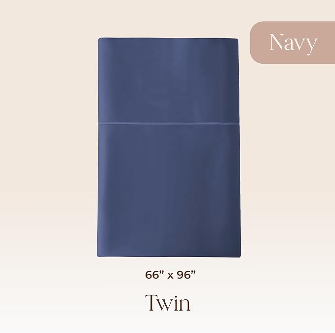 Certified Organic Twin Flat Sheet Only - 100% Organic Cotton Top Sheet with Luxurious Soft and Breathable 300 Thread Count Sateen Weave Finish - GOTS & Fairtrade Certified (Navy, Twin)