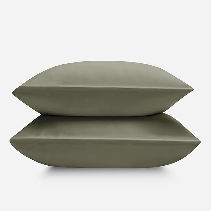 DOZ Pillowcase Set, 100% Viscose derived from Bamboo, Organically Grown, Buttery Soft, Silky, Breathable, Cooling, Oeko-TEX, High GSM, 2-Pack, Envelope Closure (Queen, Olive)
