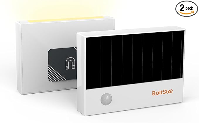 Motion Sensor Night Light, 2 Pack Solar NightLight Indoor No Charging Needed, Magnetic Wall Mount or Tabletop, 3000K Soft Warm Light for Bedroom, Bathroom, Hallways, Stairway, Cruise Ship