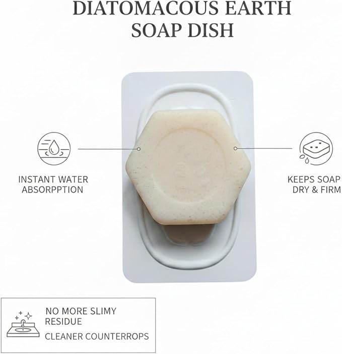 Diatomaceous Earth Soap Dish, Fast-Drying Stone Tray for Bar Soap, White (1 PC)