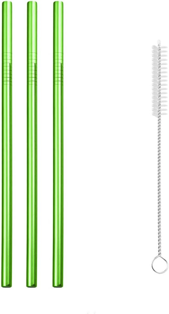 Reusable Metal Straws,10.5" Stainless Steel Straws,Easy to Use(3 PCS,green)