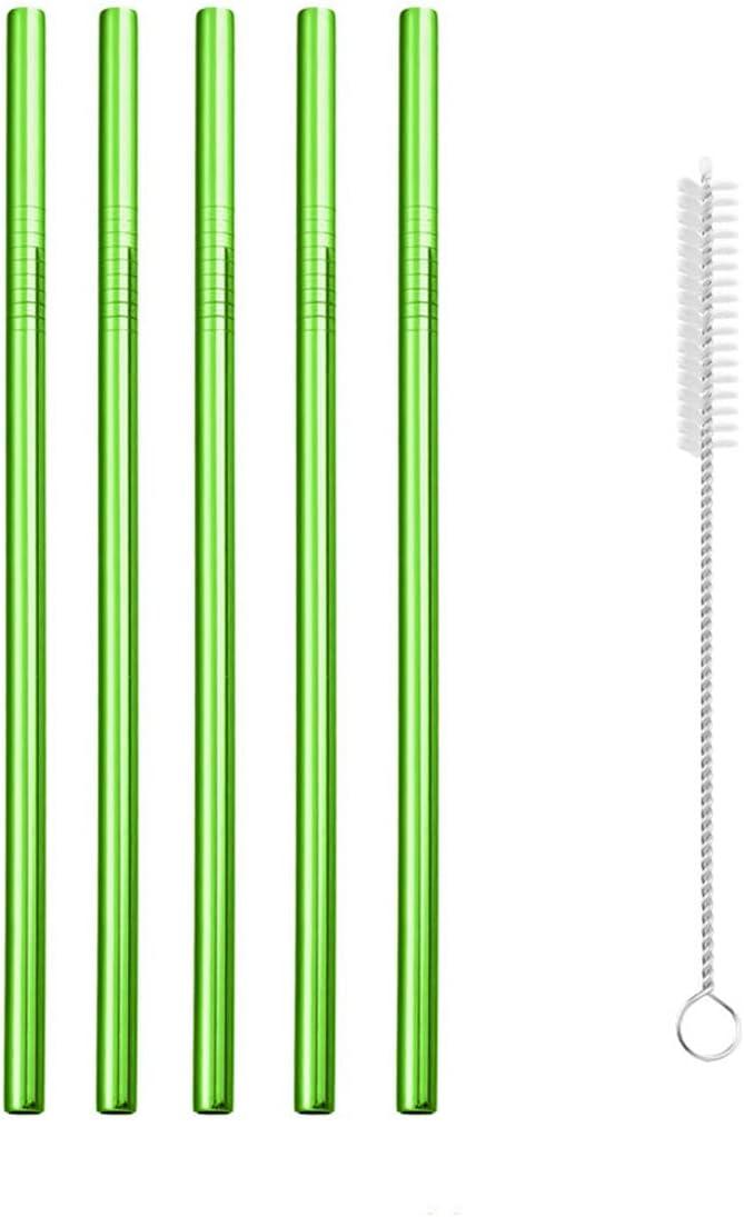 Reusable Metal Straws,10.5" Stainless Steel Straws,Easy to Use(5 PCS,green)