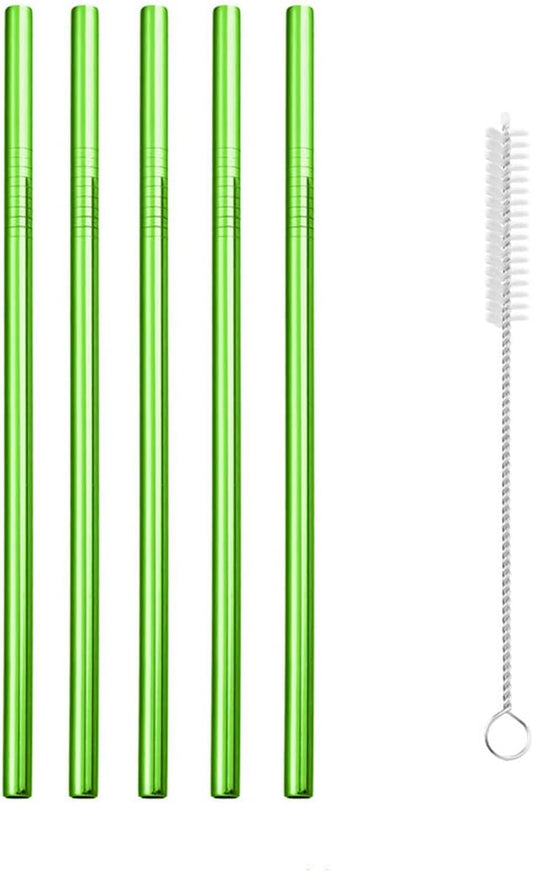Reusable Metal Straws,10.5" Stainless Steel Straws,Easy to Use(5 PCS,green)