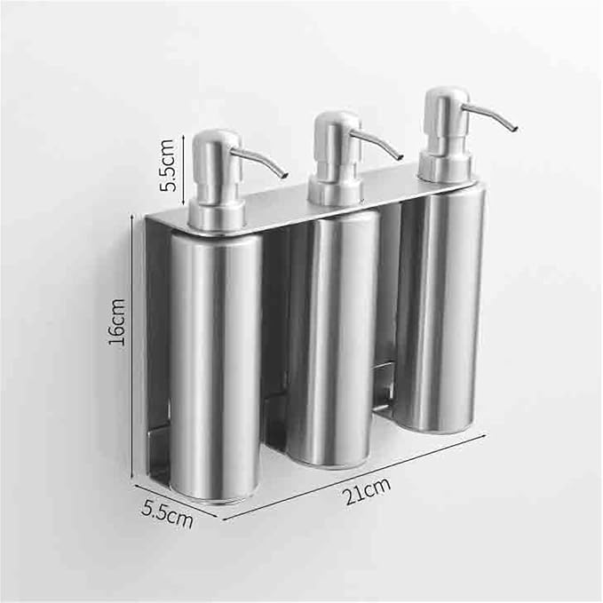 Soap Dispenser Stainless Steel Wall Mounted Soap Dispenser Bathroom Press Round Set (3 Lotion Bottles) Wash Dispensers(Silver)