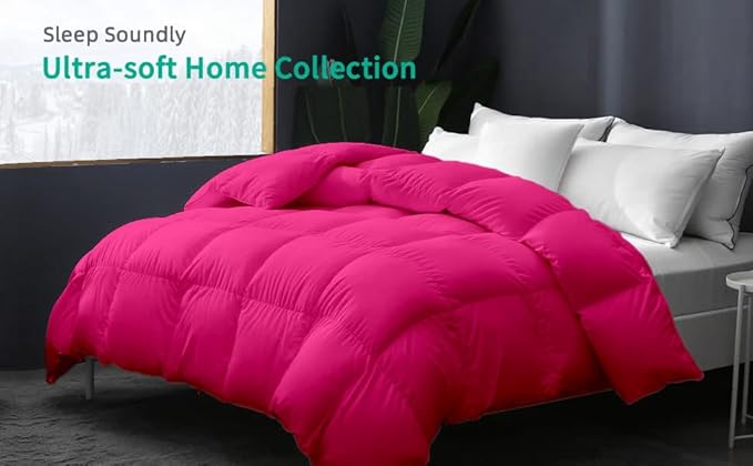 Eco Friendly All Season Oversized Queen Soft Quilted Down Alternative 100% Microfiber Cotton with Corner Tabs,Winter Fluffy, Hot Pink, Oversize Queen 98x98 incehs