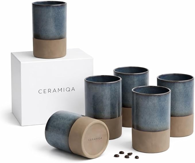 Handmade Ceramic Coffee Mug 12 oz – Handleless Stoneware Cup for Coffee, Tea & Latte – Modern Minimalist Design, Microwave & Dishwasher Safe – Gift Mug for Home & Office (Set of-6)