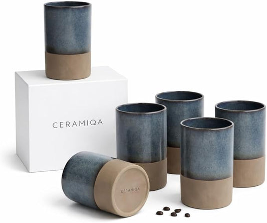 Handmade Ceramic Coffee Mug 12 oz – Handleless Stoneware Cup for Coffee, Tea & Latte – Modern Minimalist Design, Microwave & Dishwasher Safe – Gift Mug for Home & Office (Set of-6)