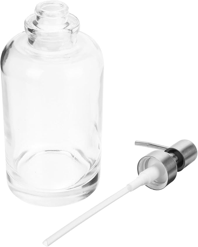 Luxshiny Glass Soap Dispenser 18Oz (500Ml) with 304 Stainless Steel Pump and Label Sticker, Manual Hand Soap Dispenser Set for Kitchen and Bathroom Countertop Use