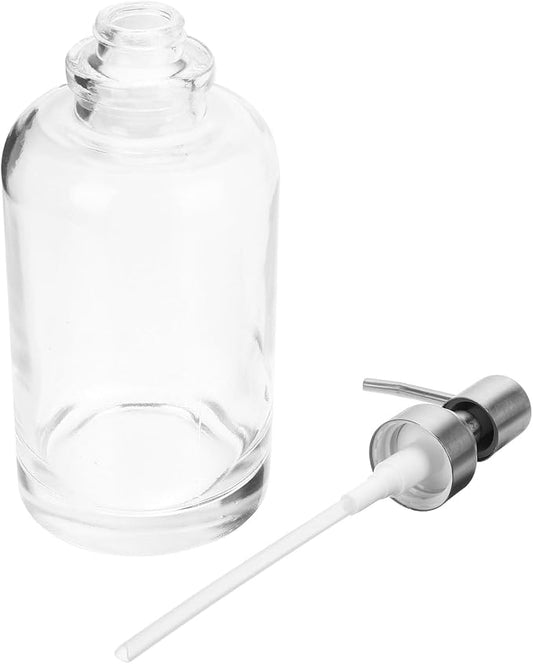 Luxshiny Glass Soap Dispenser 18Oz (500Ml) with 304 Stainless Steel Pump and Label Sticker, Manual Hand Soap Dispenser Set for Kitchen and Bathroom Countertop Use