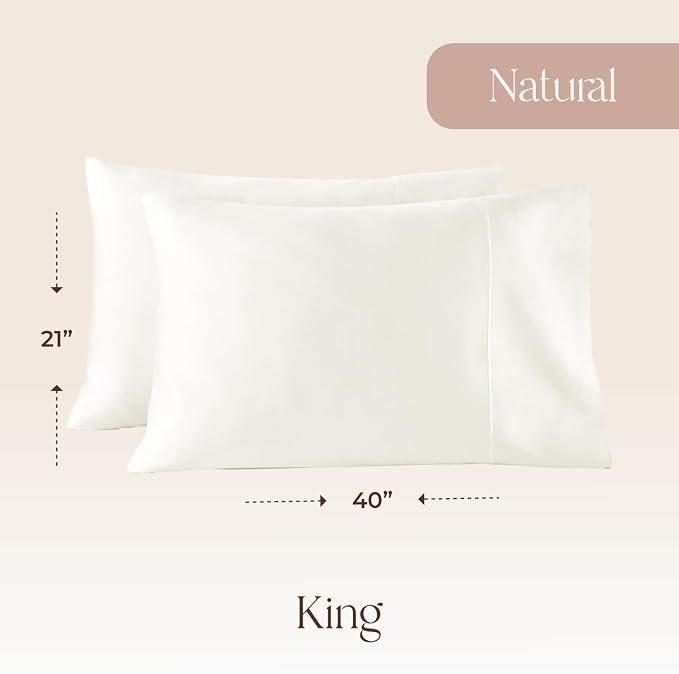 100% Organic Cotton Pillow Cases King Size Set of 2-100% Cotton Pillowcases GOTS Certified 500 Thread Count - Naturally Cooling Comfortable Breathable & Soft Pillow Cases (Natural, King)