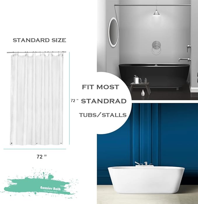 Frosted Plastic Shower Curtain Liner, 72x72 Inch Lightweight Translucent Plastic Bathroom Shower Showroom Inner Curtain with Rustproof Metal Grommet Holes and Weighted Magnets