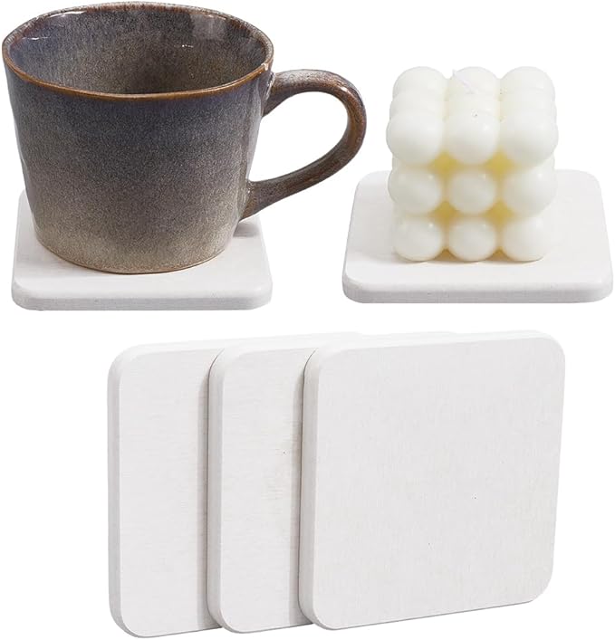 CREATCABIN 3Pcs Diatomite Soap Dish Holder Diatomaceous Earth Coasters 3.9 x 3.9 Square White Water Absorbent Quick Dry Toothbrush Bath Stone Mat Tray for Kitchen Counter Cups Drinks Bottles Plants