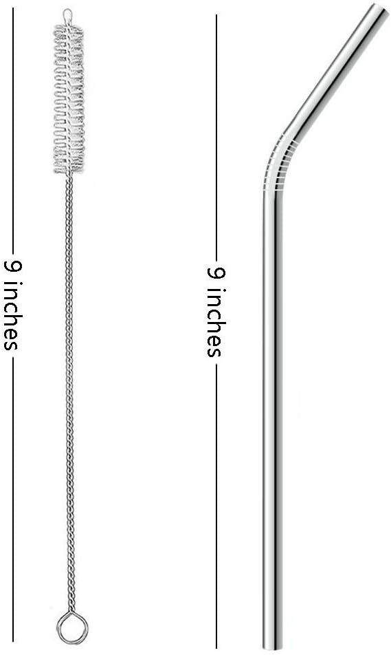 ALINK Stainless Steel Smoothie Straws, 9" X 8mm Set of 4 with Cleaning Brush - Bent