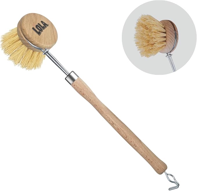 LOLA -The Original - Tampico Vegetable & Dish Brush, Sustainable Wood Ergonomic Handle w/Tampico Fiber Bristles, 1 Count