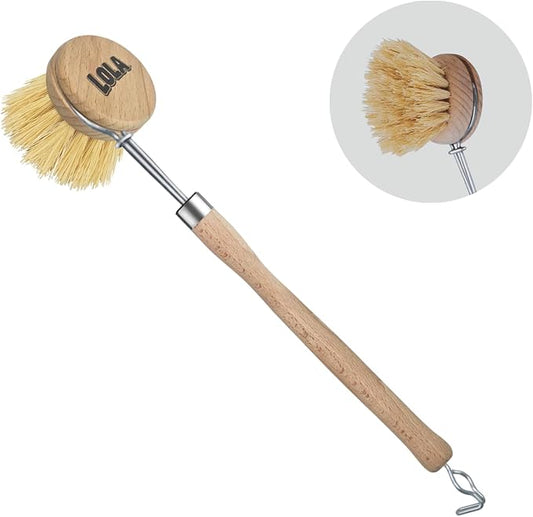 LOLA -The Original - Tampico Vegetable & Dish Brush, Sustainable Wood Ergonomic Handle w/Tampico Fiber Bristles, 1 Count