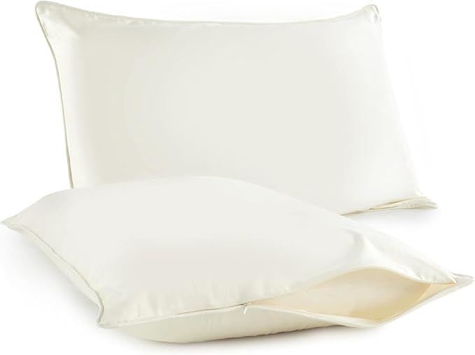 Organic Cotton Pillow Protector King Size - 100% Cotton GOTS Certified Pillow Case Protector with Zipper - Hypoallergenic Machine Washable Edge Piping & Breathable Cover - 2 Pack (Ivory, King)