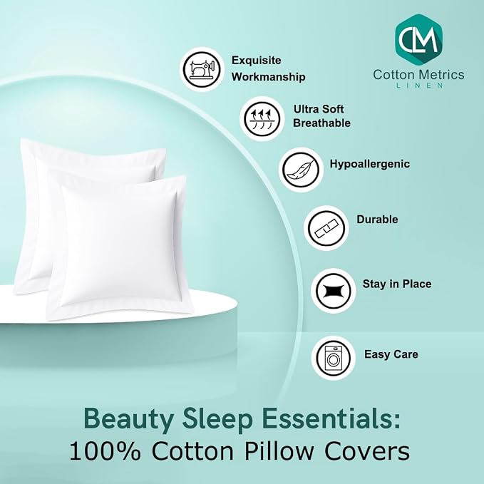 2 Pack Euro Pillow Shams 26x26 – 600 Thread Count 100% Organic Cotton White Square Pillow Covers with 2 Inch Flange, Soft & Smooth Premium Hotel-Quality Pillowcases Set of 2