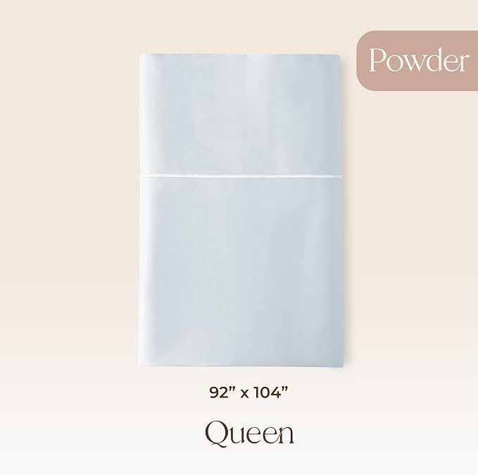 Certified Organic Queen Flat Sheet Only - 100% Organic Cotton Top Sheet with Luxurious Soft and Breathable 300 Thread Count Sateen Weave Finish - GOTS & Fairtrade Certified (Powder, Queen)