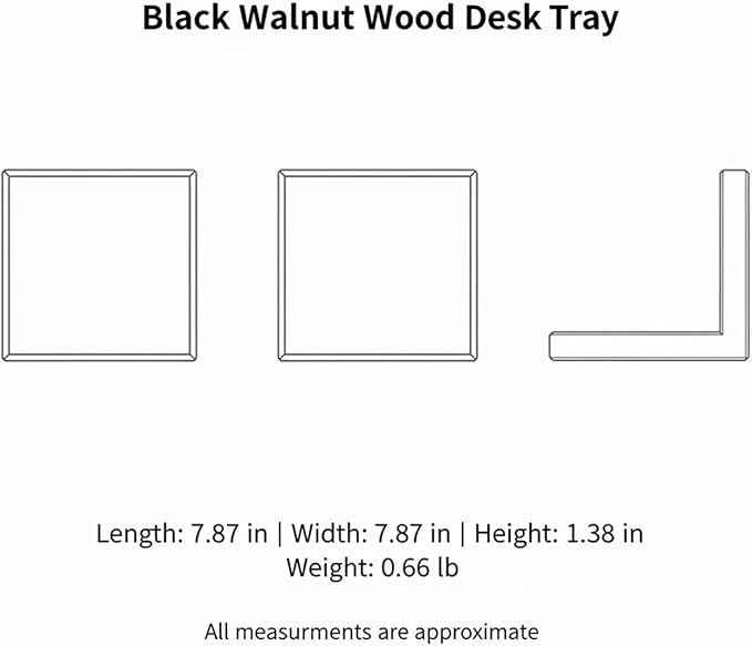 Solid Black Walnut Wood Desk Organizer Tray for Office, Entryway, and Home Storage