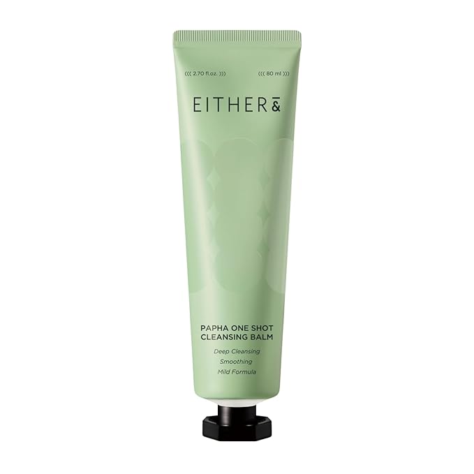 EITHER& PAPHA One Shot Cleansing Balm, Korean 2-in-1 Melting Makeup Remover & Gentle Oil-to-Milk Cleanser with Papaya Enzyme & PHA, Hydrating & Smoothing (2.70 fl. oz.)