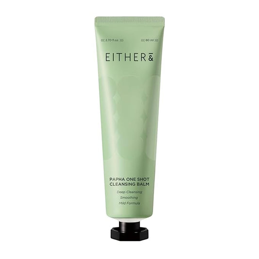 EITHER& PAPHA One Shot Cleansing Balm, Korean 2-in-1 Melting Makeup Remover & Gentle Oil-to-Milk Cleanser with Papaya Enzyme & PHA, Hydrating & Smoothing (2.70 fl. oz.)