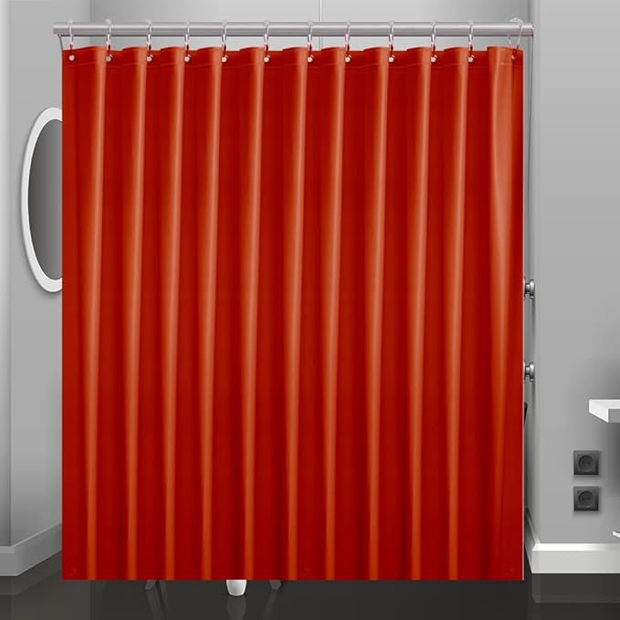 Tangerine Plastic Shower Curtain Or Liner, 72x72 Inch Lightweight Red Plastic Bathroom Shower Showroom Inner Curtain with Rustproof Metal Grommet Holes and Weighted Magnets