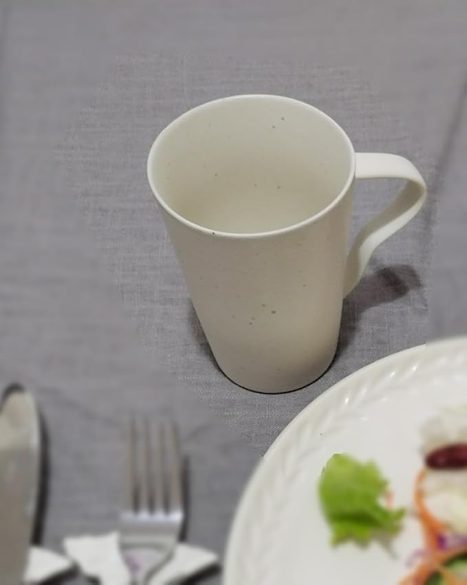 Small Chic Pottery Espresso Coffee Mug, Rustic Handmade Clay Tea Cup for Home and Office with Unique Handle, Dishwasher& Microwave safe, Matte Ivory White 9oz