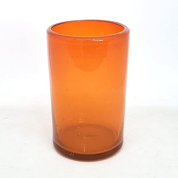 Solid Orange 14 oz Drinking Glasses (set of 6), Recycled Glass, Lead-free, Toxin-Free (14oz Drinking)