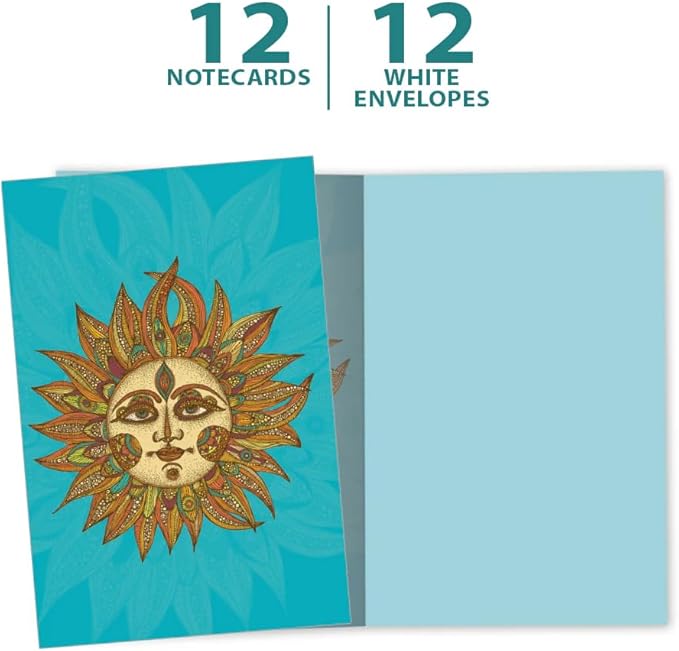 Tree-Free Greetings - All Occasion Cards - Artful Designs - 12 Greeting Cards + White Envelopes - Made in USA - 100% Recycled Paper - 4 x 6 - Vibrant Sun (FS56328)