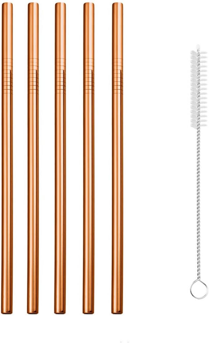 Reusable Metal Straws,10.5" Stainless Steel Straws,Easy to Use(5 PCS,Rose gold)