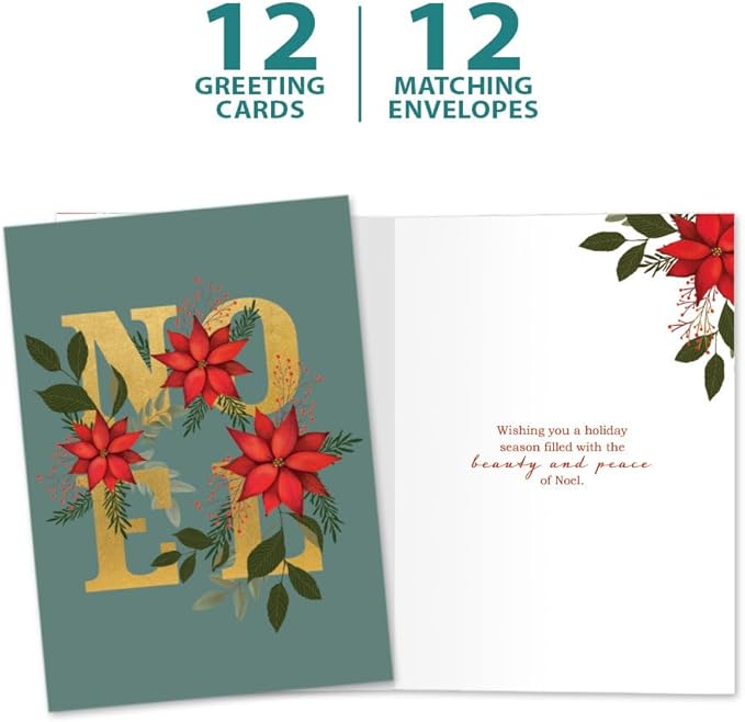 Tree-Free Greetings - Season's Greeting Cards - Artful Designs - 12 Cards + Matching Envelopes - Made in USA - 100% Recycled Paper - 5 x 7 - Peace of Noel (VP80739)