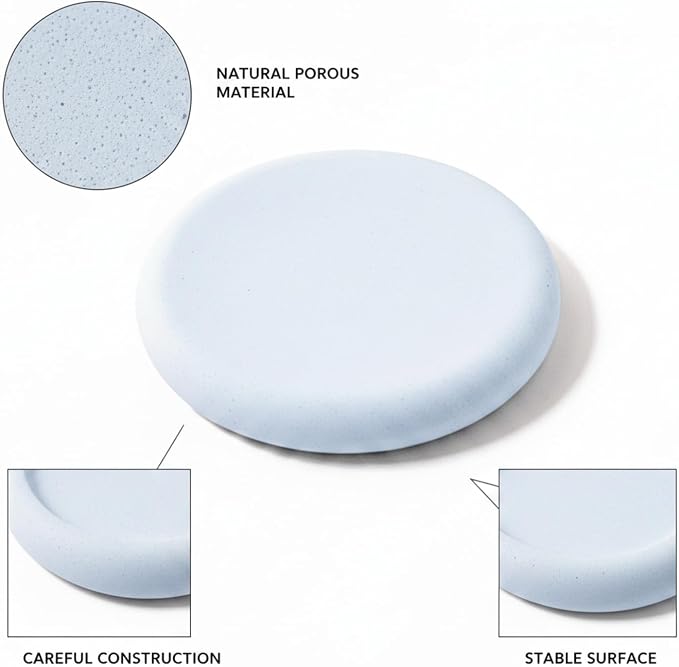 Round Diatomite Soap Dish for Bathroom Sink, Porous Stone Bar Soap Holder Tray, 3.9 Inch Diameter