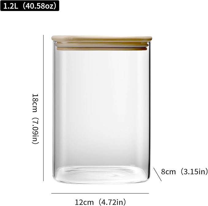 Glass Storage Jars with Bamboo Lids - Glass Food Containers with Lids - Pasta Storage Containers - Clear Kitchen Canisters for Tea,Coffee,Sugar,Flour,Cereal,Cookie
