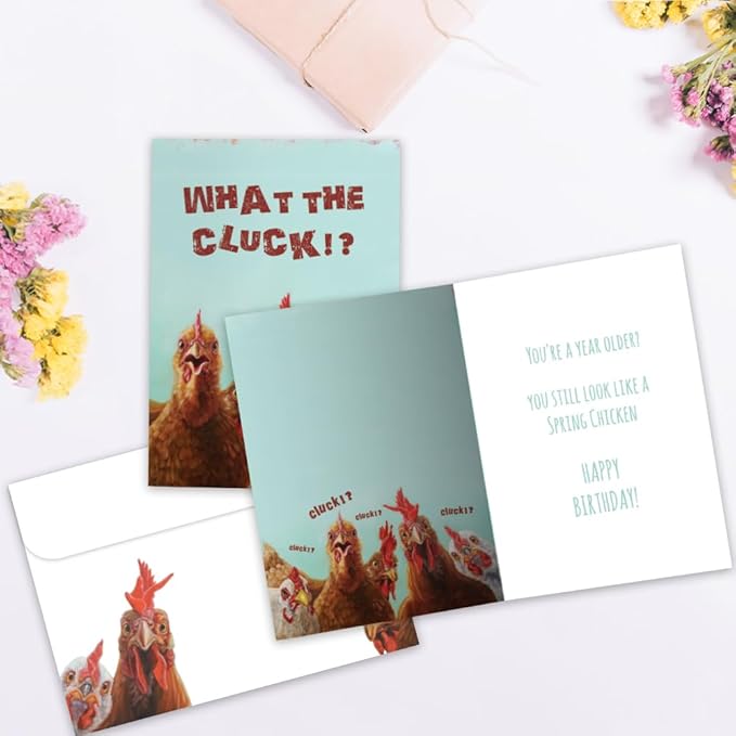 Tree-Free Greetings "What the Cluck" Funny Chicken Birthday Card - 1 Recycled 5x7 Card & Matching Envelope, Thick Cardstock, Made in USA - Sustainable & Funny Farm Animal Theme