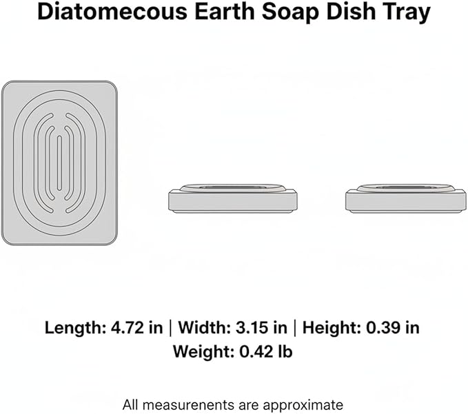 Diatomaceous Earth Soap Dish, Porous Stone Bar Soap Holder for Bathroom Sink & Counter, 4.7 x 3.1 Inch Tray