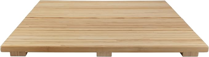BambooMN Bamboo Bath Mat for Bathroom, Spa, Outdoor Shower, Extra Large Square (24" x 24" x 1.3"), Anti-Slip, Water Resistant Coating - 1 Piece