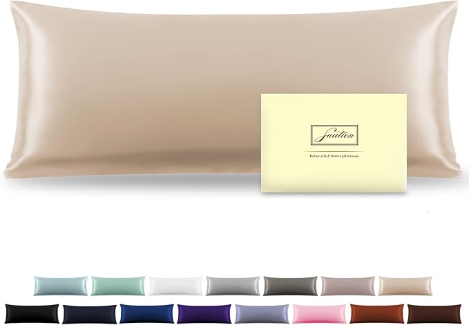 Silk Body Pillowcase Mulberry Silk Pillowcase Body Pillow Cases with Zipper Soft Breathable Smooth Cooling 20x54 inches Body Pillow Pillowcase for Sleep (Champagne,20"X 54",1Pcs)