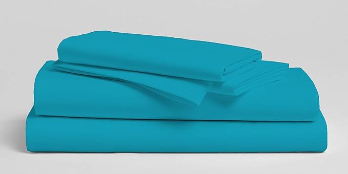 Organic Cotton Bed Sheets Set - 400TC Cal-King Size Ultra Turquoise Blue - 4 Piece Bedding - 100% GOTS Certified, Soft Silky Shiny, Luxury Finish Bedsheets - Fits 15" Deep Pocket Mattress