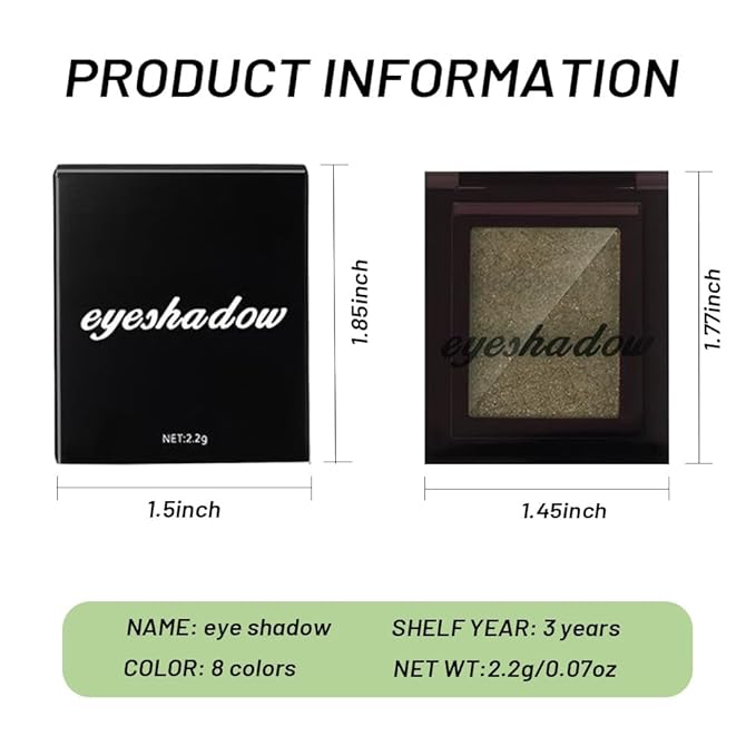 Gold Green Single Shimmer Glittle Eye shadow Palette Makeup, Single Shimmer Eyeshadow for Older Women, High Pigment Natural Sombras Crema Para Ojos, Talc, Paraben & Cruelty Free (02#Gold Green)