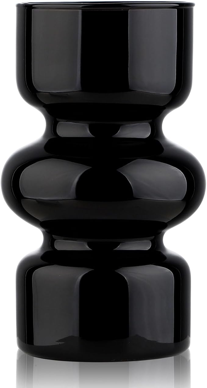 VanEnjoy Black Glass Hydroponic Vase, Colored Glass vase Flower, Three-Layer 7 inch Cylinder vase for Home Décor, Modern Glass Vase for Home, Office, Wedding