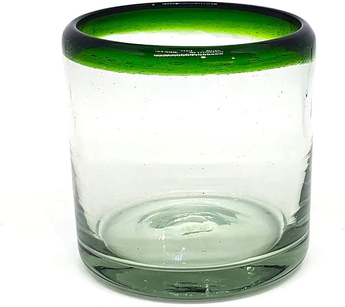 Emerald Green Rim 8 oz DOF Rock Glasses (set of 6), Recycled Glass, Lead-free, Toxin-Free (DOF Rocks)