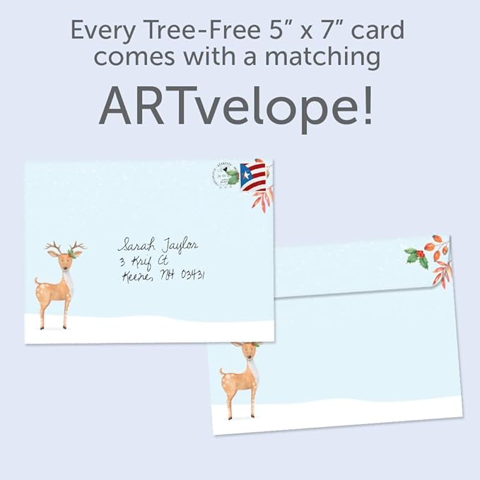 Tree-Free Greetings - Season's Greeting Card - Artful Designs - 1 Card + Matching Envelopes - Made in USA - 100% Recycled Paper - 5 x 7 - Spread Cheer Deer (VO80680)