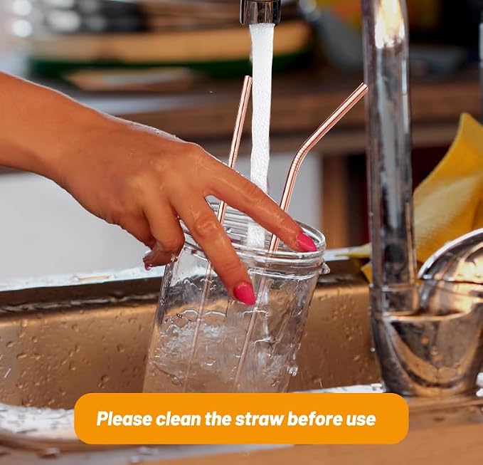 VEHHE Metal Straws Reusable Stainless Steel Straws Drinking Rose Gold 4 Set - Ultra Long 10.5" Cleaning Brush for 20/30 Oz for Yeti RTIC SIC Ozark