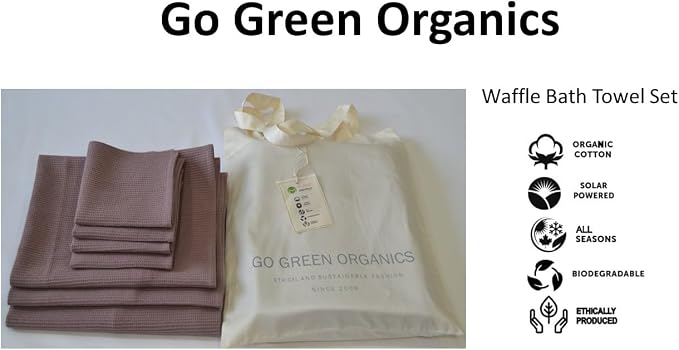 Waffle Bath Towel Set,100% Organic Cotton GOTS Certified (Mauve) Super ABSORBANT & Quick Dry, NO SOFTENERS, Environment Friendly, 1xBATH58x30.5, 2xHAND29x20, 4xFACE12x12INCH