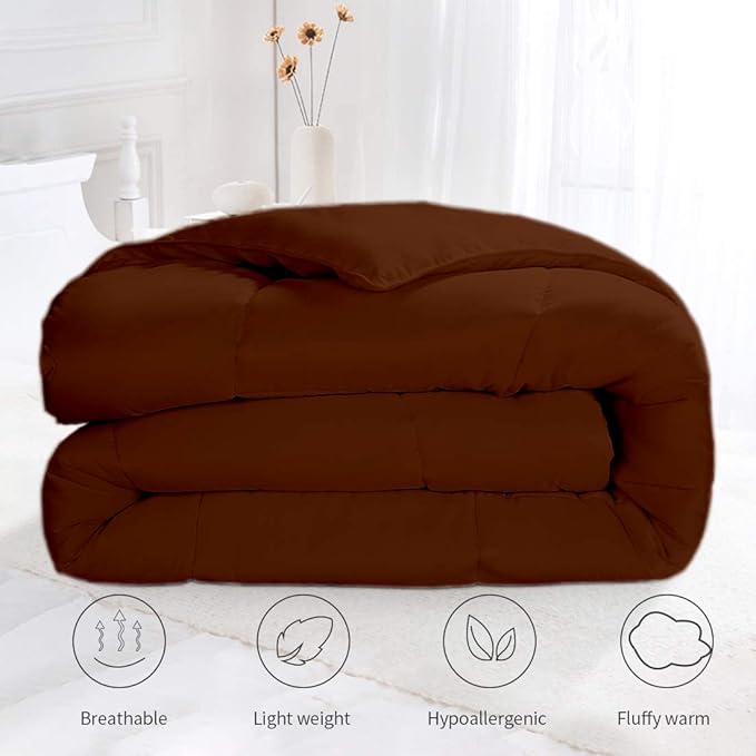All Season Hypoallergenic Luxurious Down Alternative Cotton Comforter, Ultra-Soft 750 Fill-Power Oversized King Size Measures 136" x 120", Brown