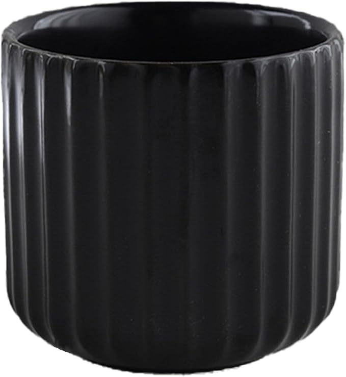 Nordic Ceramic Mug, Japanese Tea Cup 6oz Striped Cup No Handle Drinking Cup for Espresso, Cortado, Matcha, Green Tea, Microwave and Dishwasher Safe, Minimalist coffee Cup, Matte Black